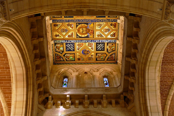 Buckfast Abbey Church  decoration on ceiling in crossing tower - Tim Edmonds