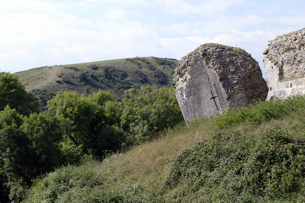 Corfe Castle undermined first  tower on curtain wall - Tim Edmonds