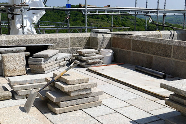 Castle Drogo newly-laid granite slabs on roof - Tim Edmonds