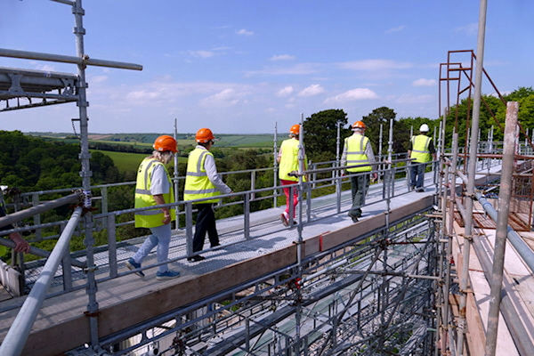 Castle Drogo WSNTA group on scaffolding walkway - Tim Edmonds