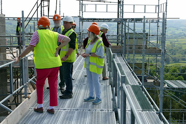 Castle Drogo WSNTA group on scaffolding viewing work  in progress - Tim Edmonds